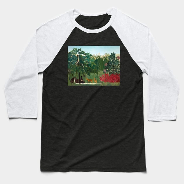 Henri Rousseau - The Waterfall Baseball T-Shirt by SybaDesign